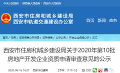 住建局:公示2020年第10批房地产开发企业资质名单
